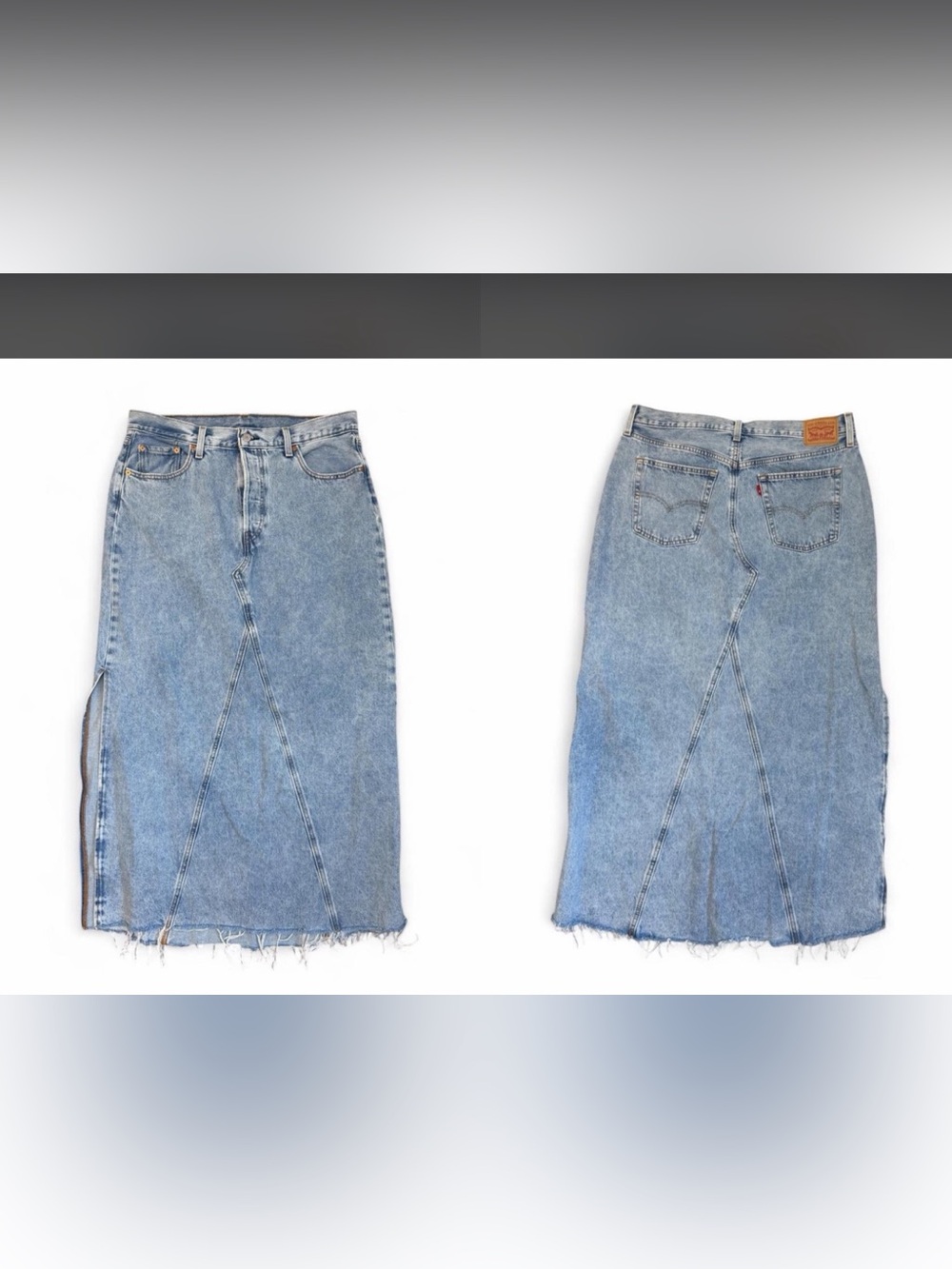 Levi's Ankle Column Denim Maxi Skirt Light Wash Raw Hem Size 32